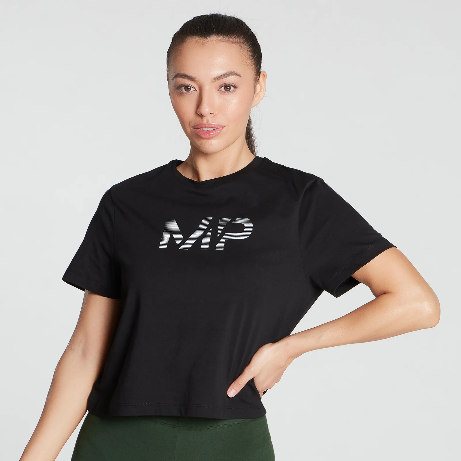 MP Women's Gradient Line Graphic Crop T-shirt- Black - XXS Изображение 1