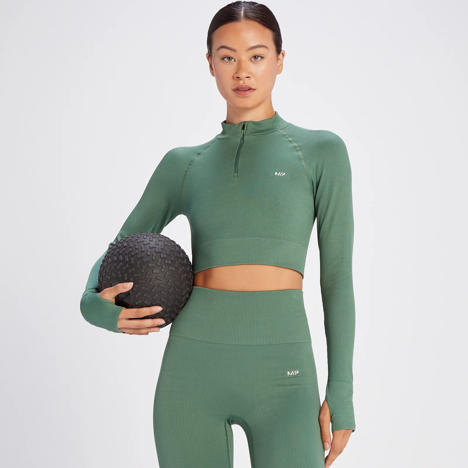 MP Women's Tempo Rib Seamless Crop 1/4 Zip - Soft Pine - XS Изображение 1