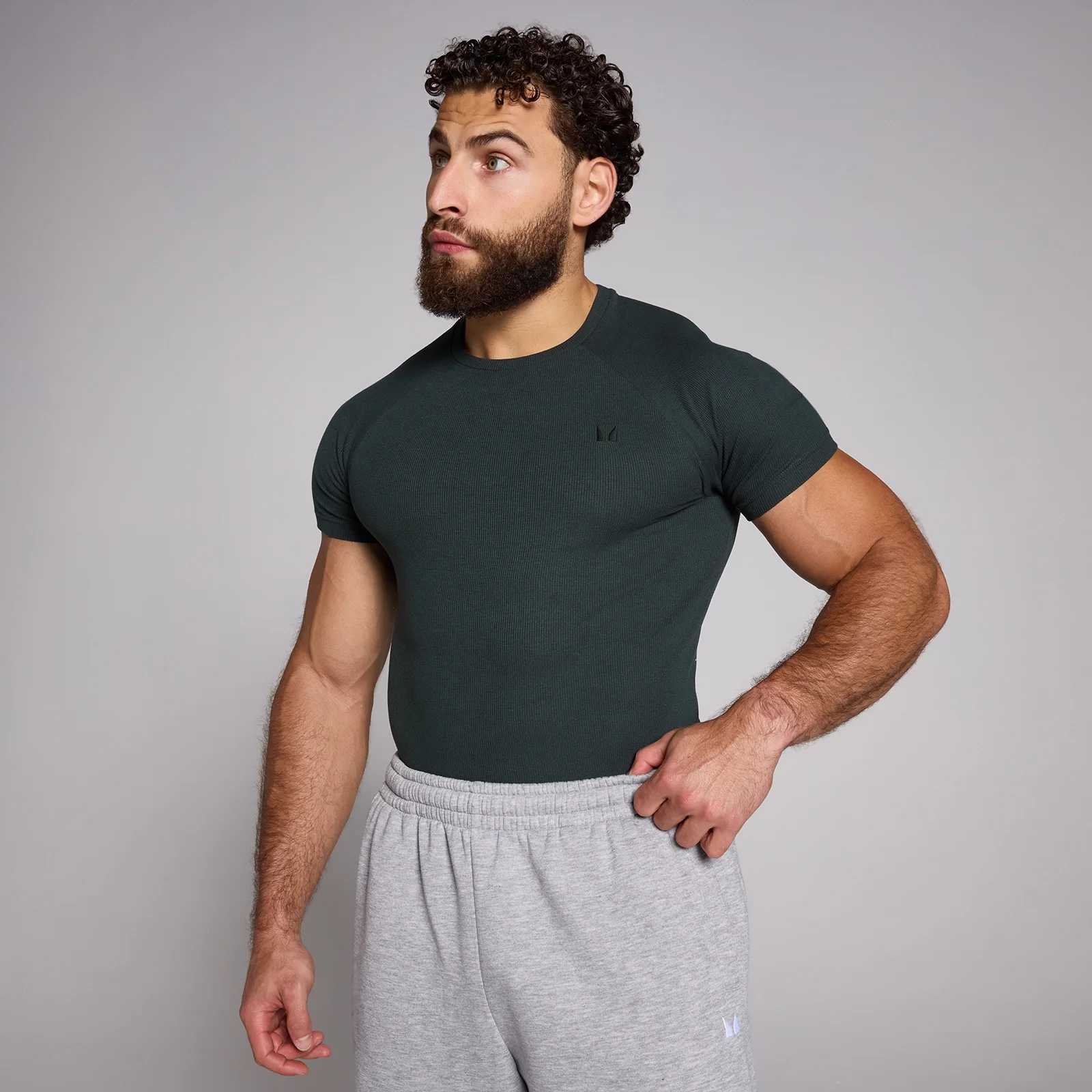 Мужская облегающая футболка Origin в рубчик ― состаренный черный цвет - L Изображение 1