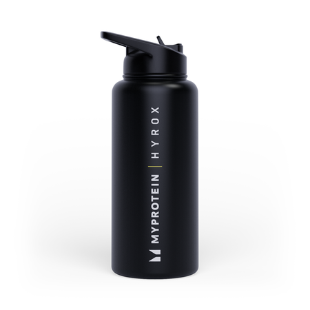Бутылка Myprotein Hyrox из переработанного металла с откидной соломинкой 1 л - Чёрный