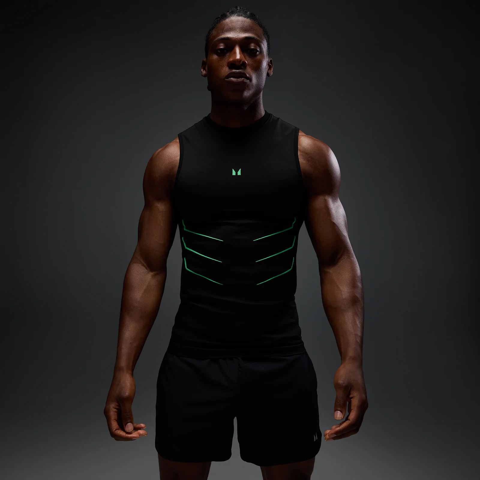 Мужская бесшовная майка MP Hero Muscle Fit - выстиранный чёрный/Alpha Green - XS Изображение 1