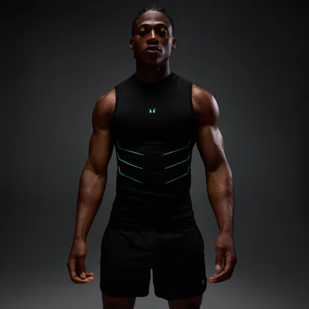 Мужская бесшовная майка MP Hero Muscle Fit - выстиранный чёрный/Alpha Green