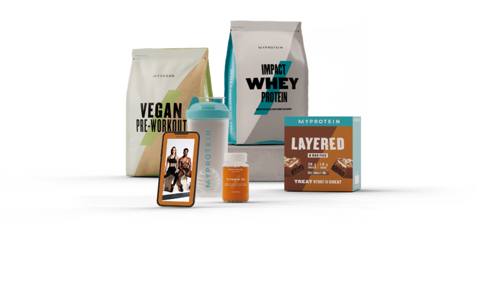 A mixture of protein products from Myprotein and Myvegan to build muscle.